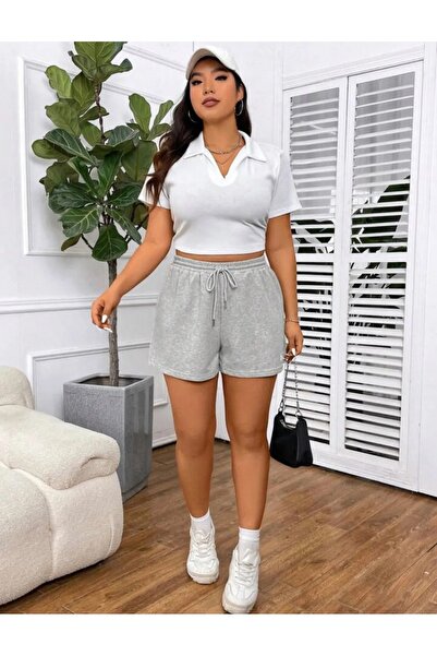 CAONNES Kadın Gri Şort Büyük Beden Battal Eşofman Altı Spor Rahat Giyim Kaliteli Şık Görünüm ŞAH MODA44452