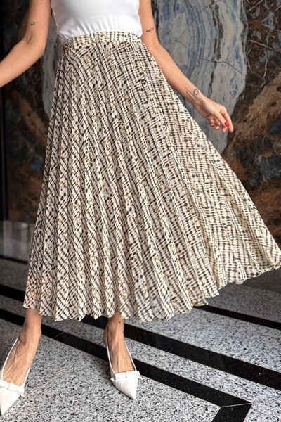 Suziş Women's Pleated Long Patterned Chiffon Skirt 4S6444