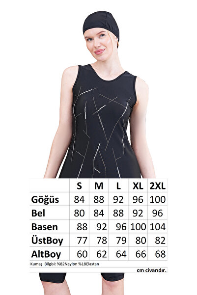 REMSA Бански с нулеви ръкави и полупокрит хиджаб с камъни и детайли Arzu 2519 Черен