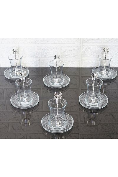 atabey home 18 Pieces Tea Set Silver Butterfly Tea with Spoon 6 Cups 6 Saucers 6 Spoons