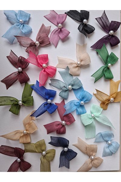 SEVİMLİ TASARİMLAR Pearl Detailed Naples Linen Ribbon Ready-Made Bow (30 Pieces)