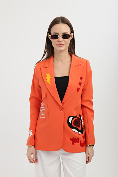 Milamia Nakışlı Turuncu Blazer Ceket
