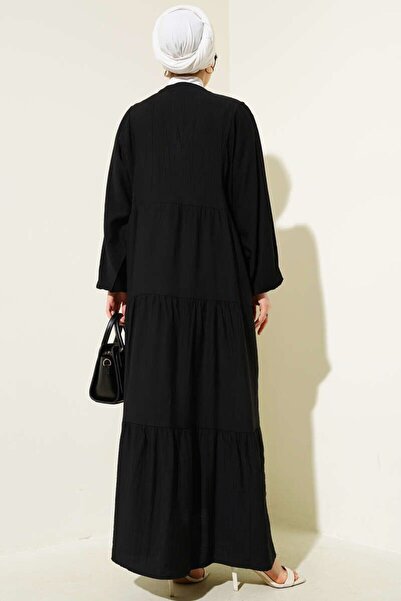 Safgiyim44 Judge Collar Buttoned Layered Linen Dress