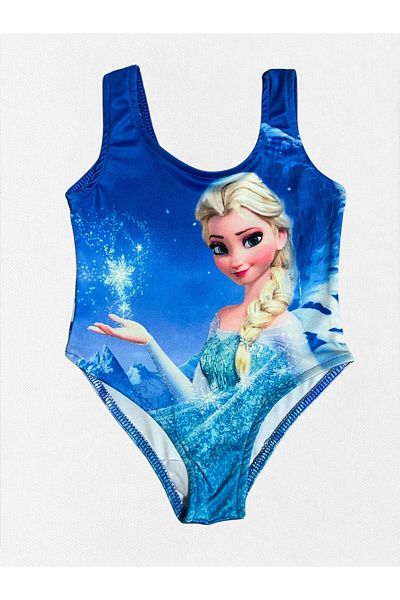 Fil Kids Girl's Elsa Patterned Uv Protection Blue Swimsuit