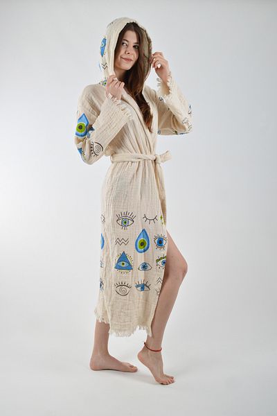 REİNA TEKS Unisex Beach Kaftan - Eye Patterned Bathrobe and Peshtemal