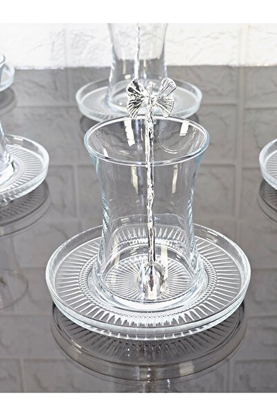 atabey home 18 Pieces Tea Set Silver Butterfly Tea with Spoon 6 Cups 6 Saucers 6 Spoons