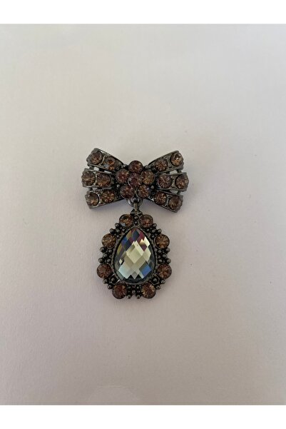 giez Siyah Taşlı Sallantılı Kurdele Broş