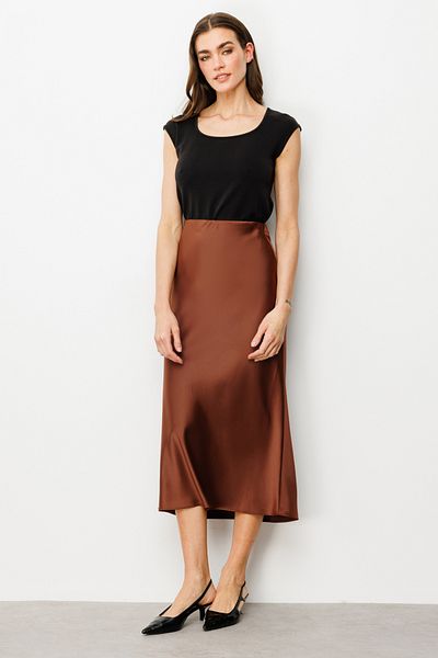 On Fashion Кафява сатенена пола с еластична талия - 54212