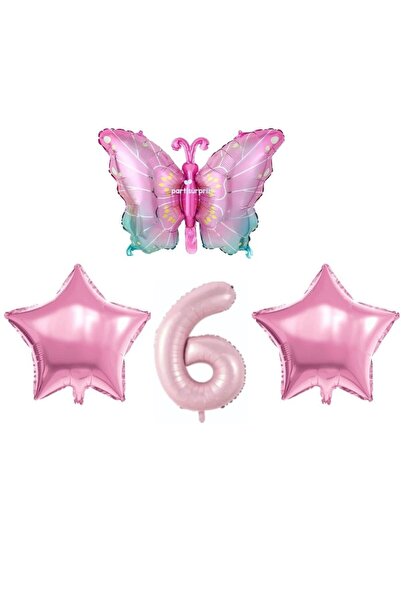 parti sürprizi Pembe Kelebekli 6 Yaş Folyo Balon Set