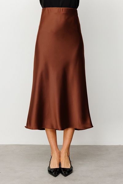 On Fashion Кафява сатенена пола с еластична талия - 54212