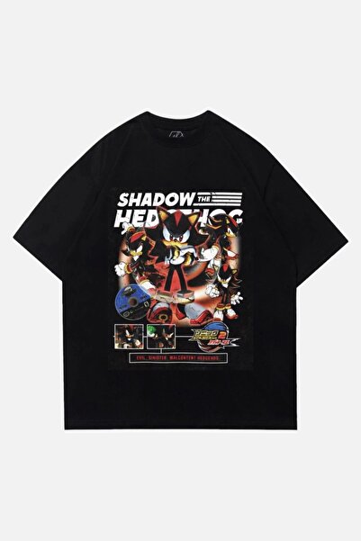 1blood Tricou negru unisex Sonic Shadow The Hedgehogs