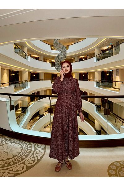 Molly Nelly Rochie lungă de damă, cu model leopard, cu cataramă, burgundă