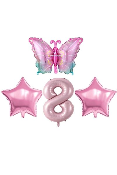 parti sürprizi Pink Butterfly 8 Year Old Foil Balloon Set