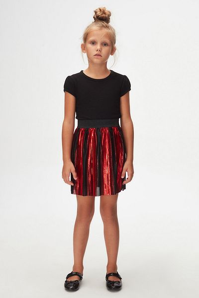 LOVETTI Red Black Edita Degrede Pleated Mini Skirt