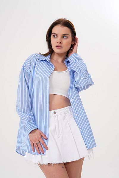 Amorti 🔹   Cămașă oversize cu dungi pentru femei – Eleganță atemporală - Brodată 🔹