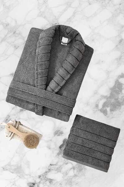 ALPACO AquaLoom Lüx Чоловічий халат і рушник, 100% бавовна, антрацит