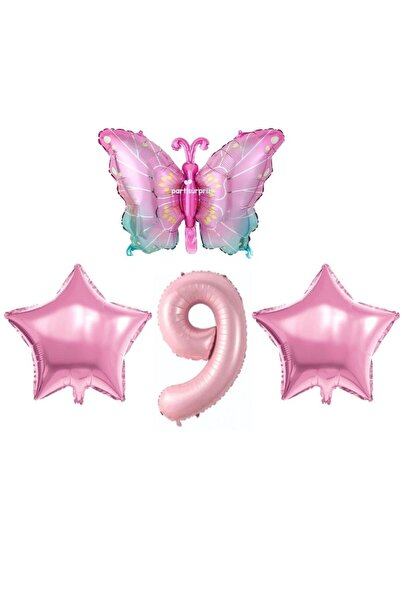 parti sürprizi Pembe Kelebekli 9 Yaş Folyo Balon Set