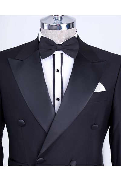 TerziAdemAltun Italian Cut Slim Fit Double Breasted Jacket Trousers Groom Suit Set Black T9213