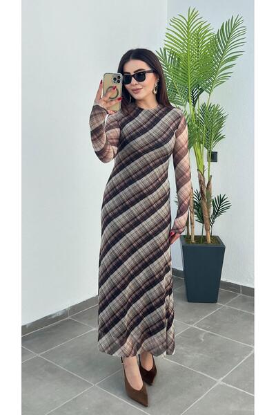 Oslove Marka Model Ekose Tül Elbise