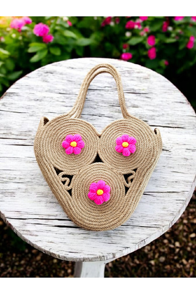 CollessiaHome Geantă din paie din iută, lucrată manual, geantă de frânghie cu...