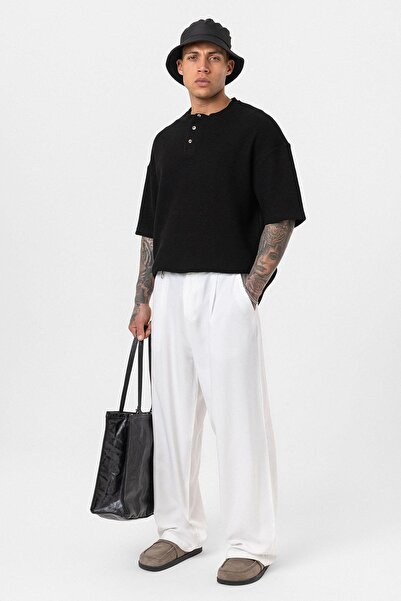 Vamos Μπλουζάκι με κουμπιά oversized Μαύρο μπλουζάκι