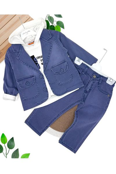 Egelite Boy's Jeans Jacket with Trousers 3 Piece 1-2-3-4-5-6-7-8 Years Old Jean Suit