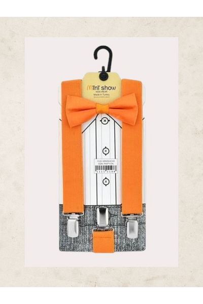 bebek iklimi 23 April Orange Color Children's Suspender and Bow Tie Set for Show and Celebration