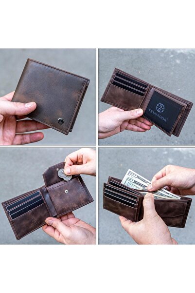 Trusador Treviso Classic Brown Coin Pocket Γνήσιο δέρμα Ανδρικό πορτοφόλι Rfid Protected Δώρο