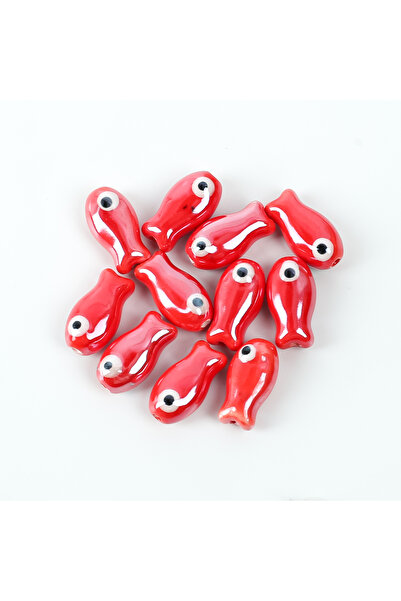 yfhobi 1 Adet - 19 mm Nemo Balık Desenli Porselen Boncuk, Kırmızı Renk Porsel...