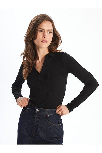 LC Waikiki Body de damă LCWAIKIKI Classic Polo Guler Solid cu mânecă lungă