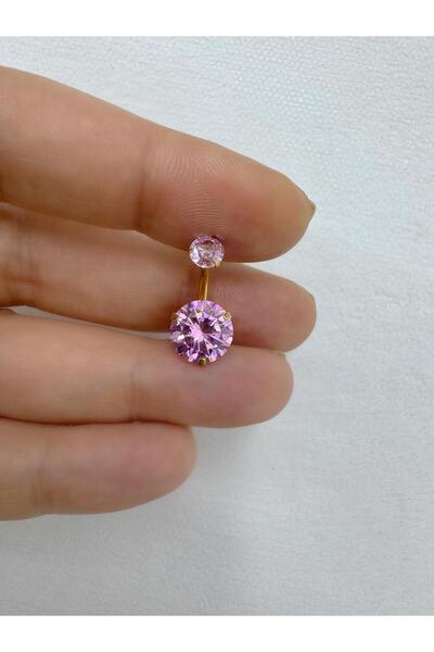 Arescollection cerrahi çelik büyük (10 mm ) pembe zirkon taşlı göbek piercingi