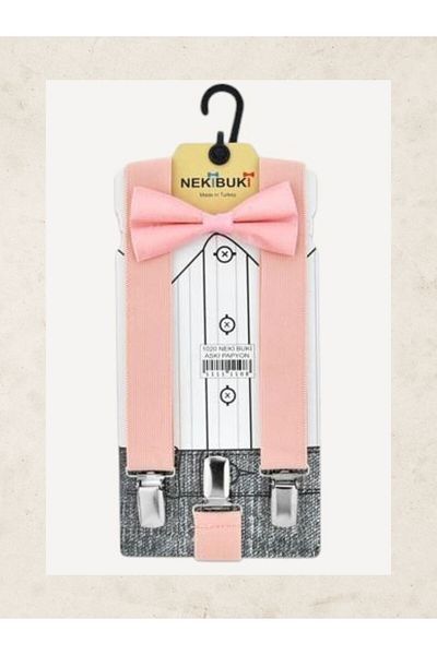 bebek_iklimi Salmon Color Children's Pants Suspender and Bow Tie Set for Ceremony, Party and Special Occasions