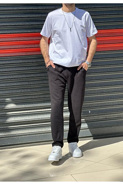 dwnwear Elastic Waistband Crepe Fabric Black Trousers - Owersize T-Shirt Combination