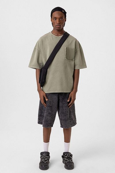 Vamos Oversize T-Shirt - Χακί με λεπτομέρεια πλυμένη με τσέπη