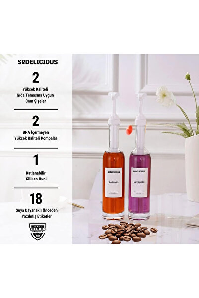 SODELICIOUS COFFEE TEA 2’li Set | 330 ml Cam Kahve Şurup Şişesi + Beyaz Şurup...