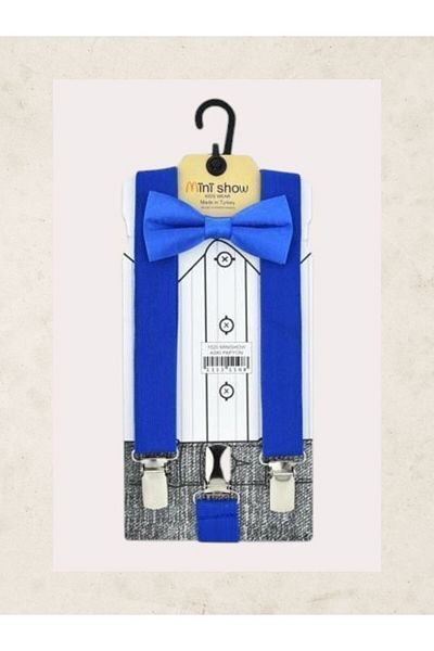 bebek_iklimi Saks Blue Boy's Trouser Suspender Bow Tie Set 1-9 Years