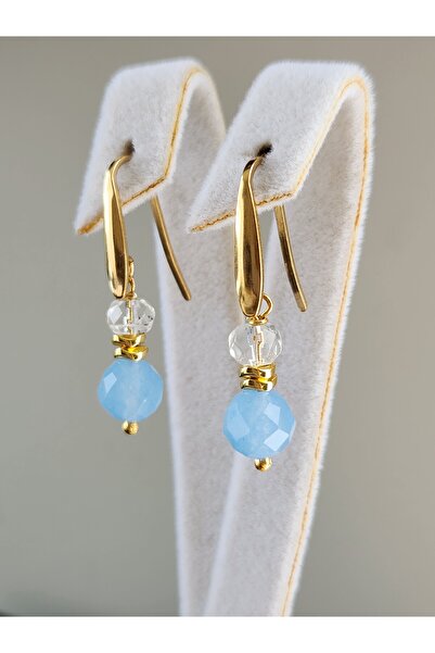 Home Akumarine and Crystal Quartz Stone Steel Earrings