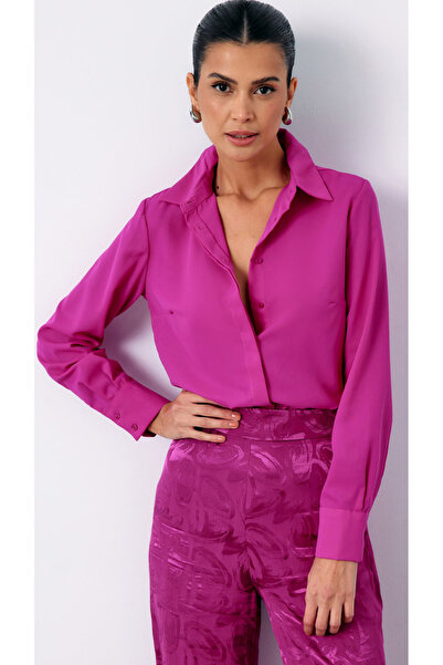 TUĞBALİ Fuşya Klasik Düz Şifon Gömlek