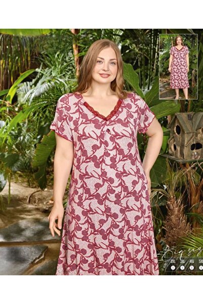 İpek Women's Short Sleeve Plus Size Lace Nightgown