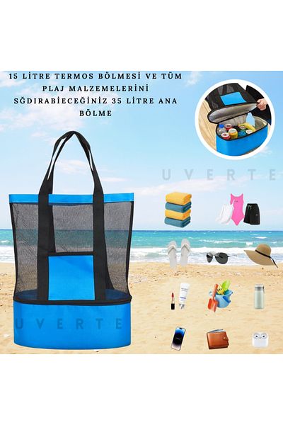 UVERTE Geantă de plajă cu compartiment pentru termos, rezistentă la lichide, la rece, la rece, pentru picnic, pentru camping, geantă de călătorie pentru femei