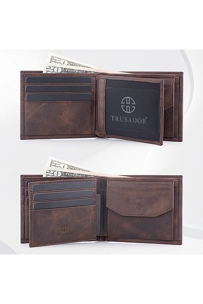 Trusador Treviso Classic Brown Genuine Leather Men's Wallet with Coin Pocket Rfid Protection Gift