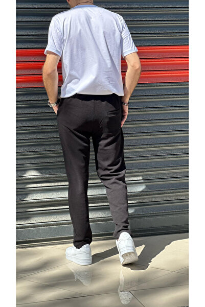 dwnwear Elastic Waistband Crepe Fabric Black Trousers - Owersize T-Shirt Combination