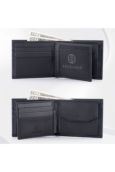 Trusador Treviso Classic Carbon Coin Pocket Genuine Leather Men's Wallet with Rfid Protection Gift Carbon