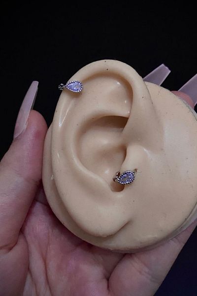 Blisse Piercing Women's Mini Drop Zircon Stone Tragus Helix Cartilage Ring Steel Piercing