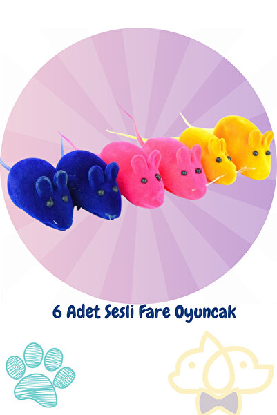 PapyonPet 6 Adet Renkli Sesli Öten Fare Kedi Oyuncağı | Eğlenceli ve Dayanıklı Kedi Eğitim Oyuncak