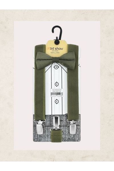 bebek iklimi Children's Performance Clothing - Trousers, Suspenders and Bow Tie Set Khaki Color