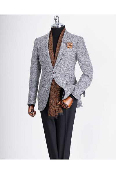 TerziAdemAltun Jachetă unică pentru bărbați, în stil italian, slim fit, mono rever, neagră T13538
