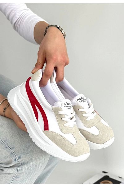 Erbilden Zitta White Skin Red Detailed Sports Shoes