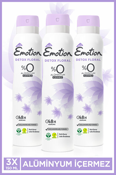 Emotion Detox Floral Kadın Vegan Deodorant 3x150ml Hızlı Kurur, Leke Bırakmaz