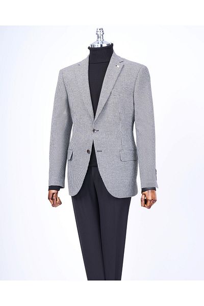 TerziAdemAltun Jachetă unică pentru bărbați, slim fit, în stil italian, cu guler mono, negru T13537